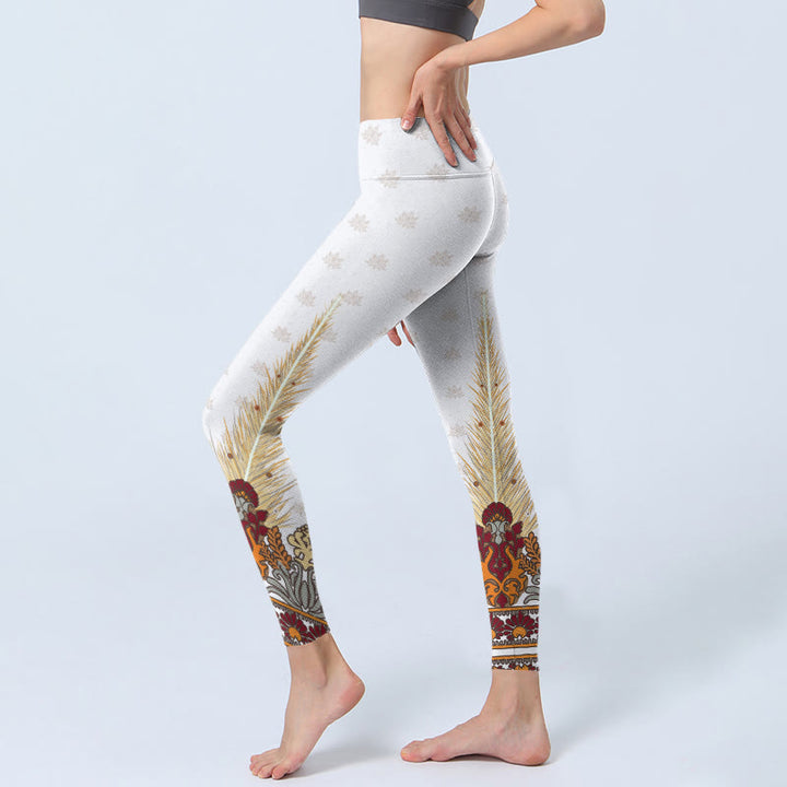 Leggings de sport à imprimé fleur de lotus abstrait blanc Buddha Stones Pantalon de yoga pour femme - image 3