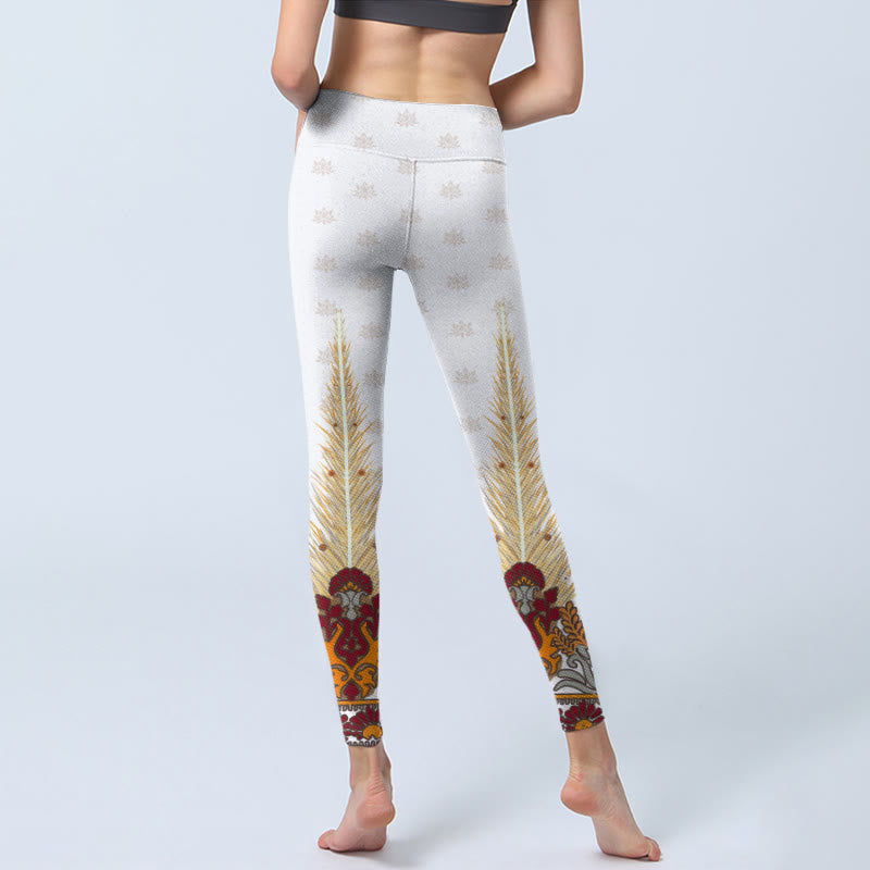 Leggings de sport à imprimé fleur de lotus abstrait blanc Buddha Stones Pantalon de yoga pour femme - image 7