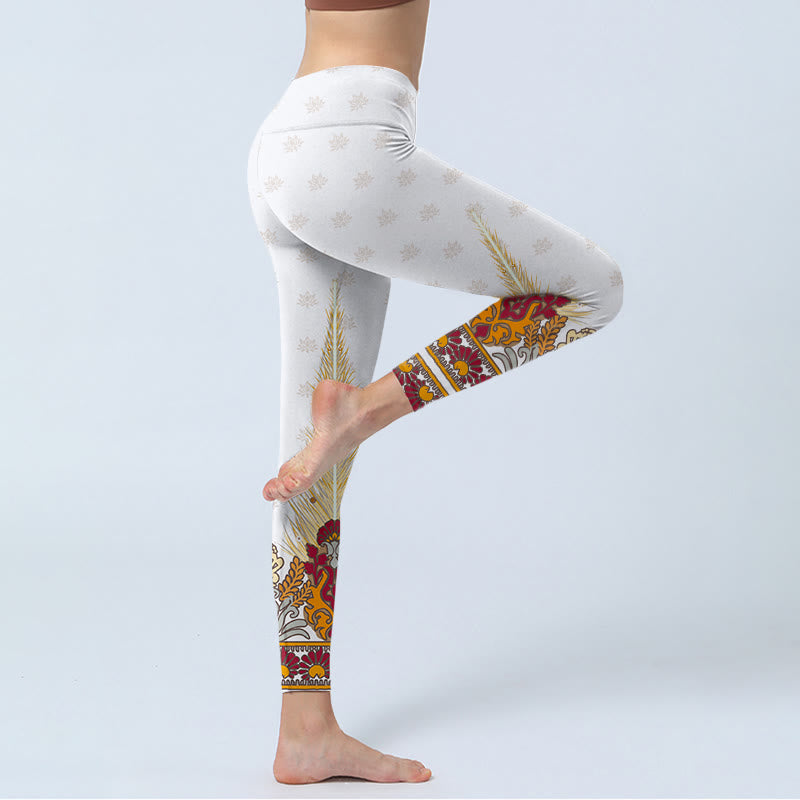 Leggings de sport à imprimé fleur de lotus abstrait blanc Buddha Stones Pantalon de yoga pour femme - image 4