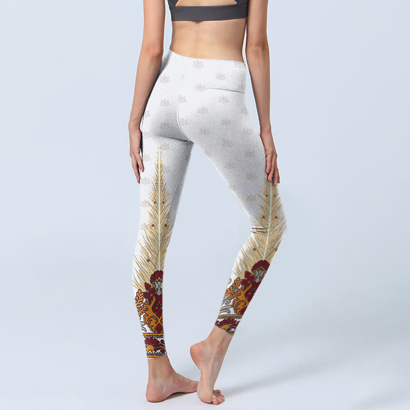 Leggings de sport à imprimé fleur de lotus abstrait blanc Buddha Stones Pantalon de yoga pour femme - image 4