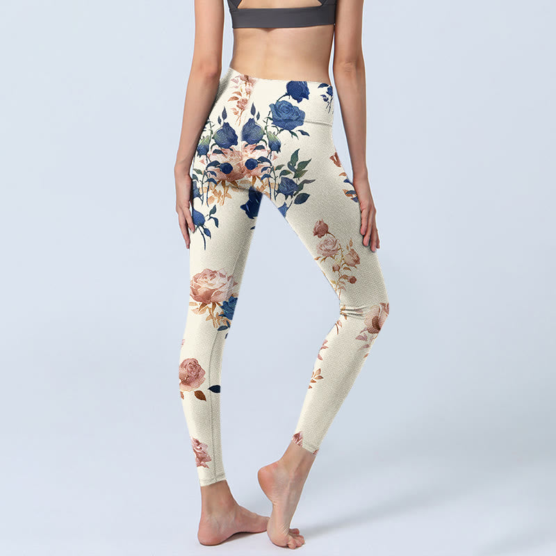 Pantalon de yoga pour femme avec imprimé feuilles de roses rouges et bleues Buddha Stones - image 4