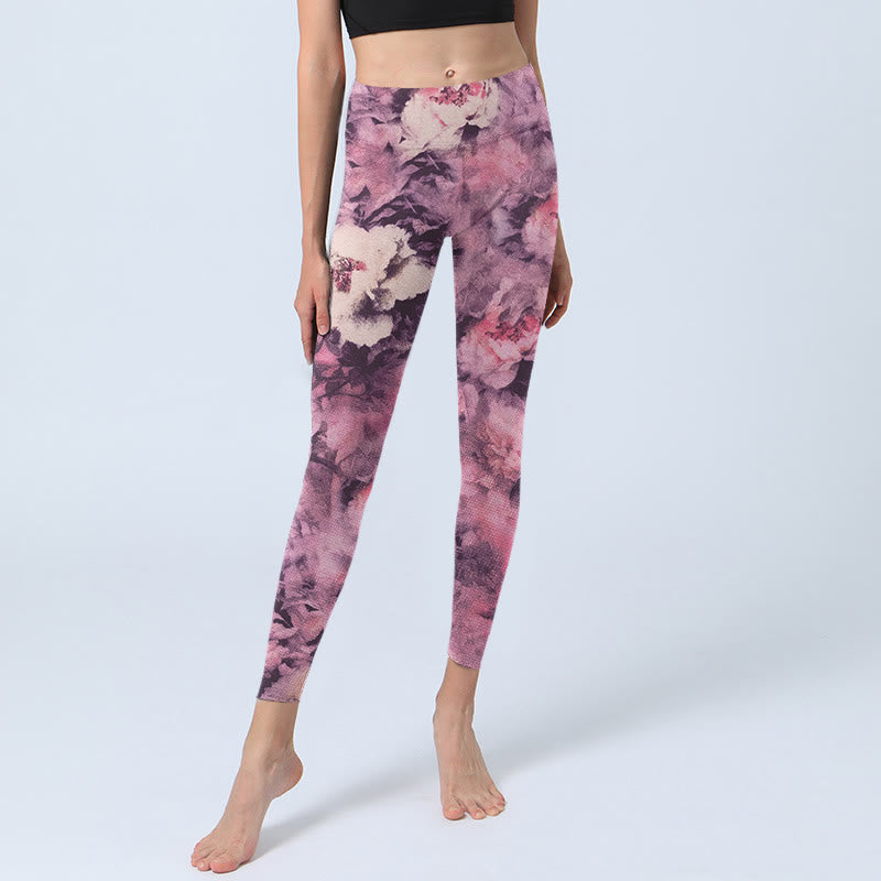 Leggings de sport à imprimé fleurs de pivoine violettes Buddha Stones Pantalon de yoga pour femme - image 5