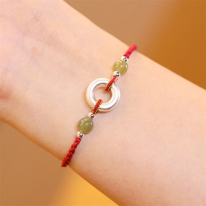 Bracelet en corde rouge porte-bonheur fait main en jade Hetian en argent sterling 999 avec boucle de paix et Buddha Stones