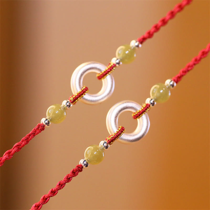 Bracelet en corde rouge porte-bonheur fait main en jade Hetian en argent sterling 999 avec boucle de paix et Buddha Stones