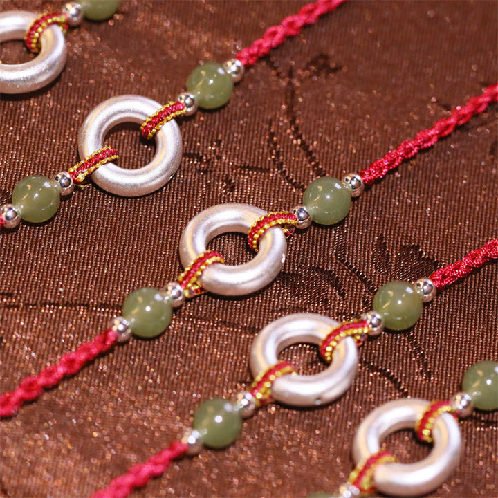 Bracelet en corde rouge porte-bonheur fait main en jade Hetian en argent sterling 999 avec boucle de paix et Buddha Stones
