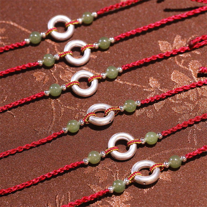 Bracelet en corde rouge porte-bonheur fait main en jade Hetian en argent sterling 999 avec boucle de paix et Buddha Stones