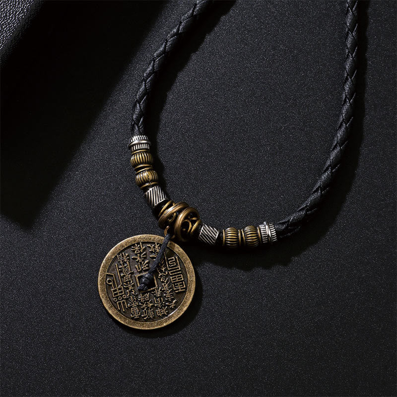 Collier pendentif en alliage de cuivre avec pendentif en forme de pièce de monnaie en alliage de cuivre de Buddha Stones Mountain Ghosts