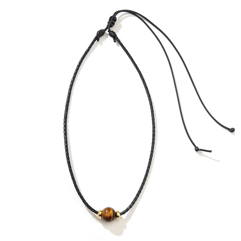 Collier pendentif en corde de cire de protection en perles d'œil de tigre naturelles de Buddha Stones