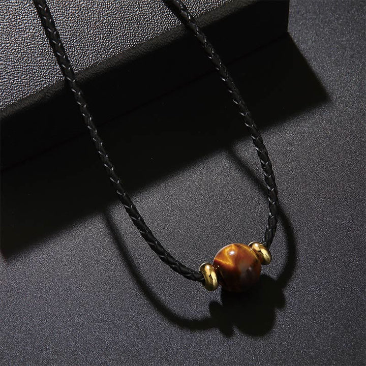 Collier pendentif en corde de cire de protection en perles d'œil de tigre naturelles de Buddha Stones