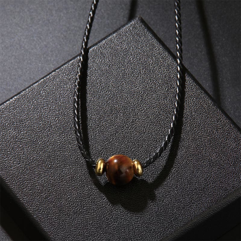 Collier pendentif en corde de cire de protection en perles d'œil de tigre naturelles de Buddha Stones
