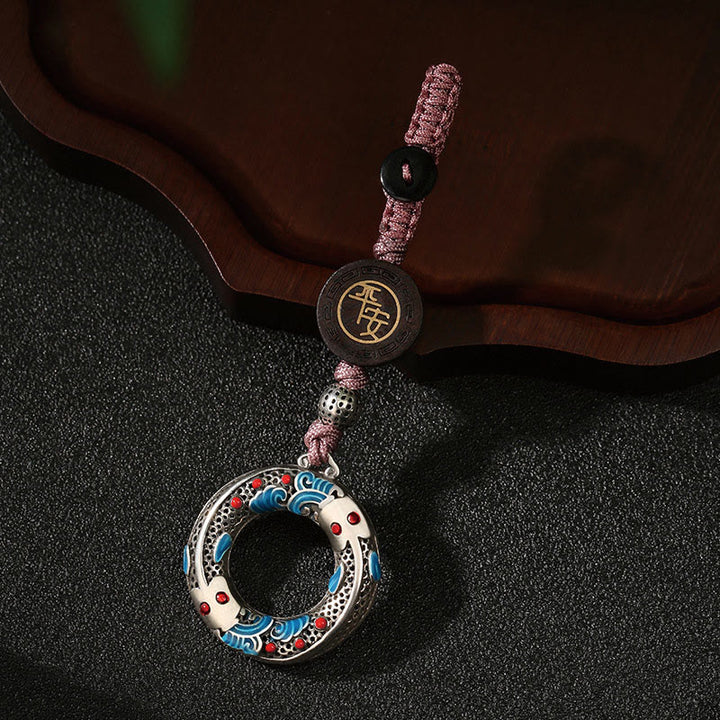 Porte-clés porte-bonheur en forme de poisson koï double Buddha Stones