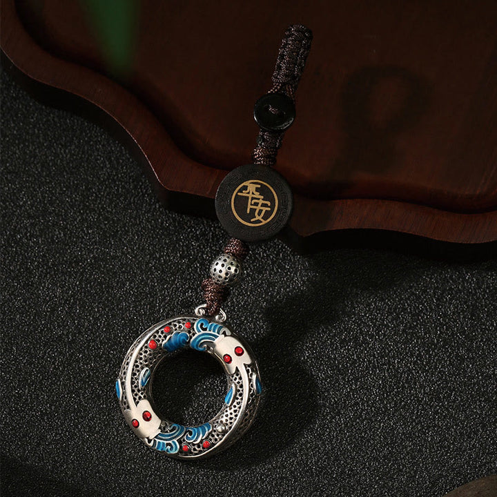 Porte-clés porte-bonheur en forme de poisson koï double Buddha Stones