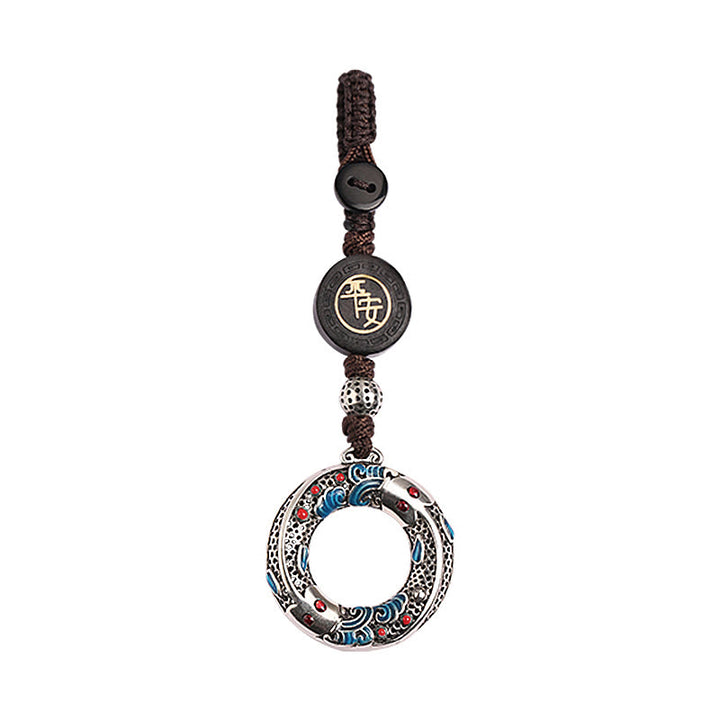 Porte-clés porte-bonheur en forme de poisson koï double Buddha Stones