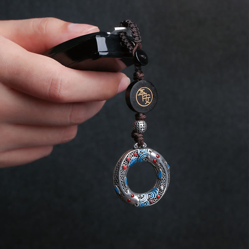Porte-clés porte-bonheur en forme de poisson koï double Buddha Stones