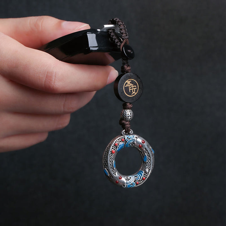Porte-clés porte-bonheur en forme de poisson koï double Buddha Stones