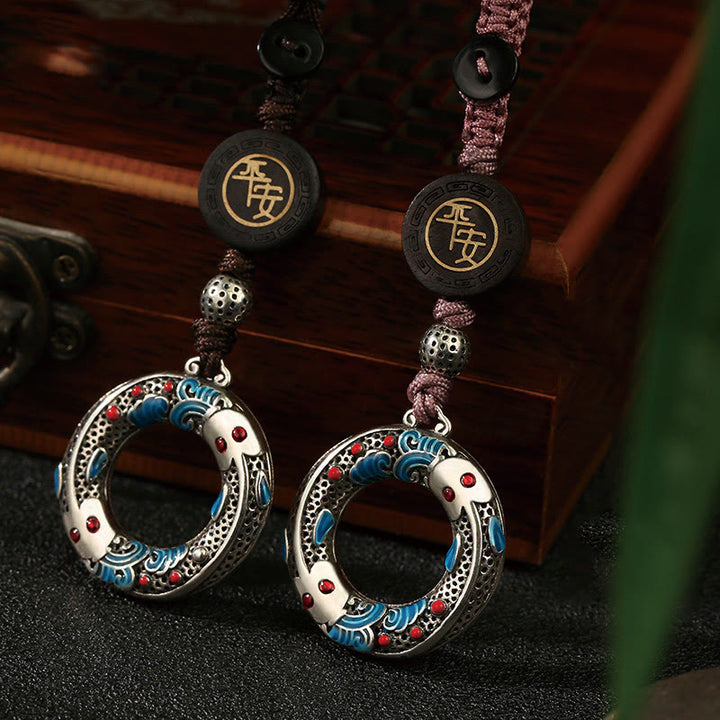 Porte-clés porte-bonheur en forme de poisson koï double Buddha Stones
