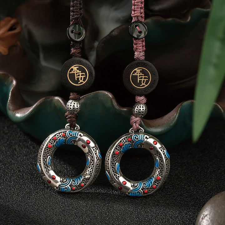 Porte-clés porte-bonheur en forme de poisson koï double Buddha Stones