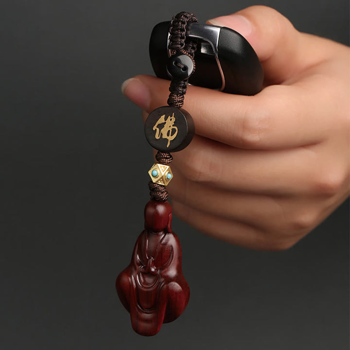 Porte-clés de protection Bouddha sans forme en bois de santal rouge à petites feuilles de Buddha Stones