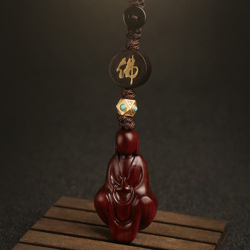 Porte-clés de protection Bouddha sans forme en bois de santal rouge à petites feuilles de Buddha Stones
