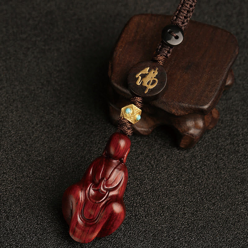 Porte-clés de protection Bouddha sans forme en bois de santal rouge à petites feuilles de Buddha Stones