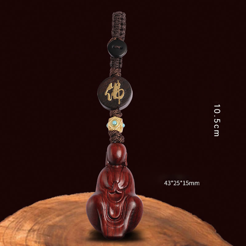 Porte-clés de protection Bouddha sans forme en bois de santal rouge à petites feuilles de Buddha Stones