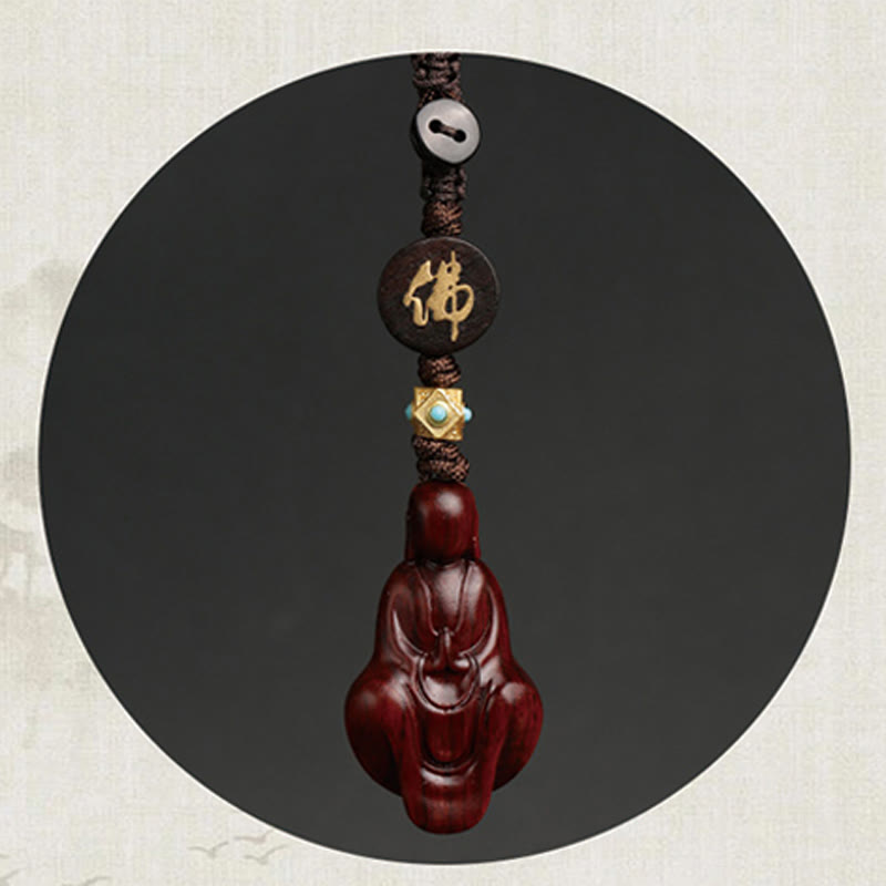 Porte-clés de protection Bouddha sans forme en bois de santal rouge à petites feuilles de Buddha Stones