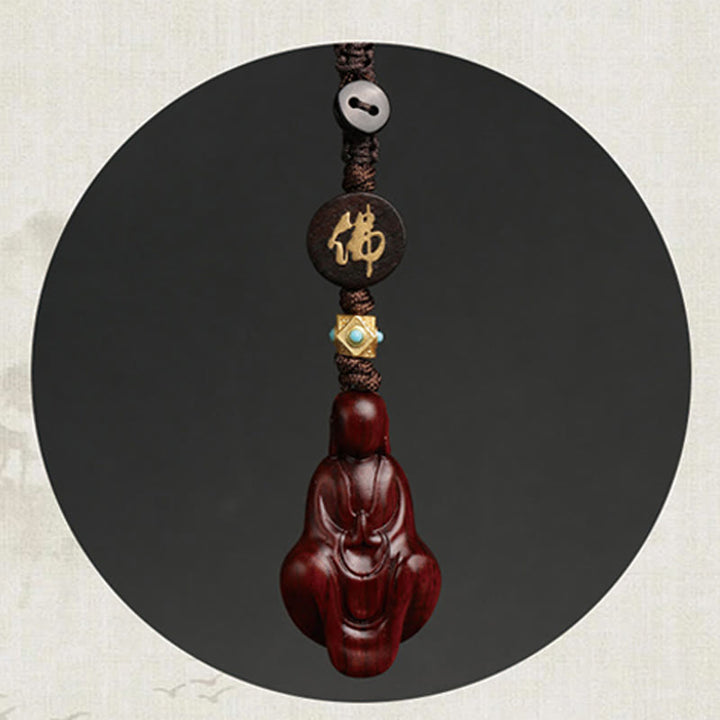 Porte-clés de protection Bouddha sans forme en bois de santal rouge à petites feuilles de Buddha Stones