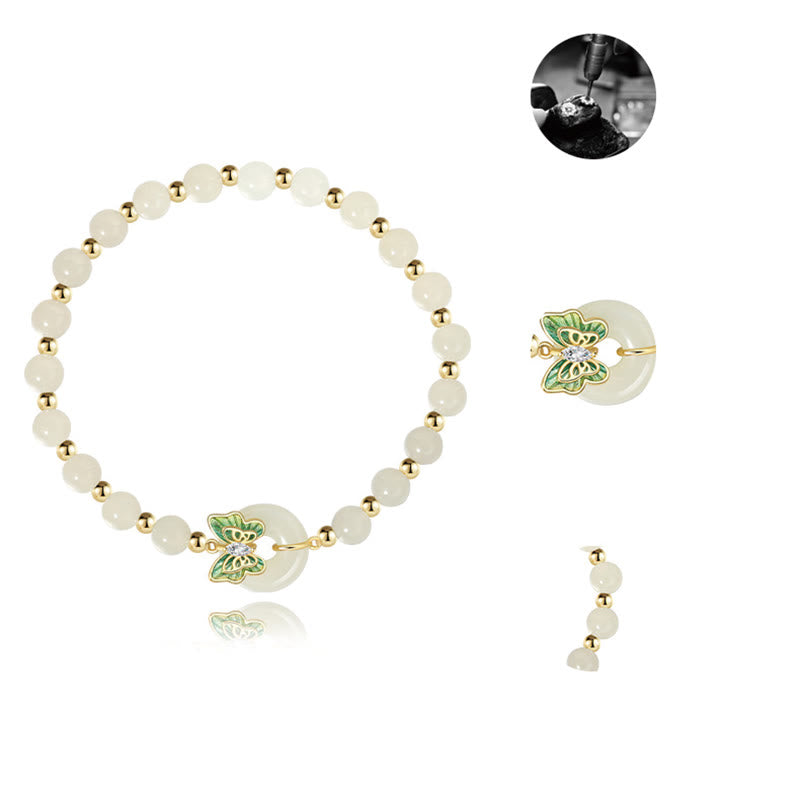 Buddha Stones pendentif porte-bonheur en argent sterling 925 avec boucle de paix en jade naturel Hetian et papillon en zircon