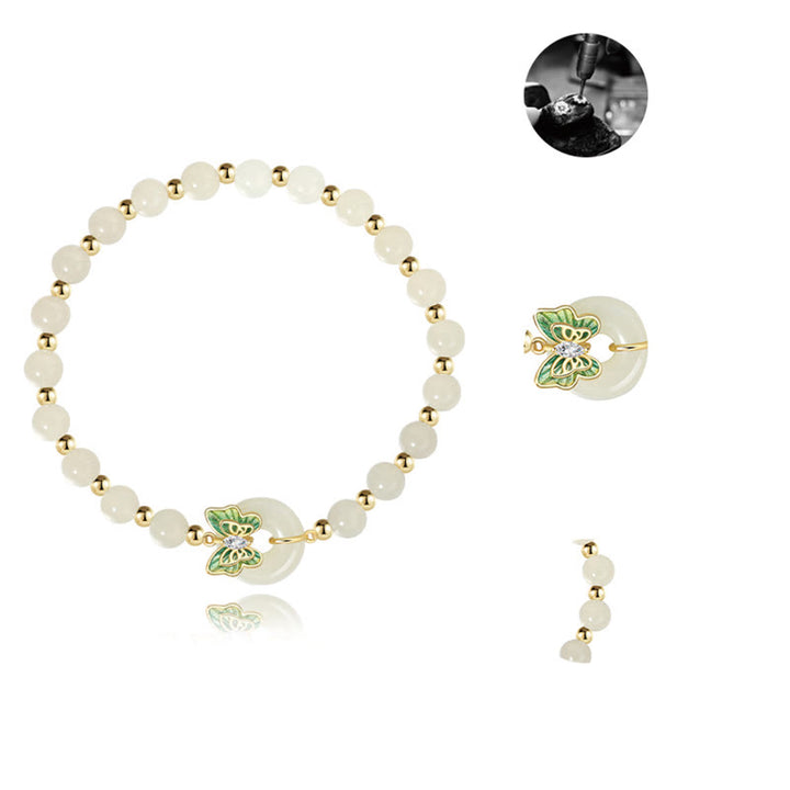 Buddha Stones pendentif porte-bonheur en argent sterling 925 avec boucle de paix en jade naturel Hetian et papillon en zircon