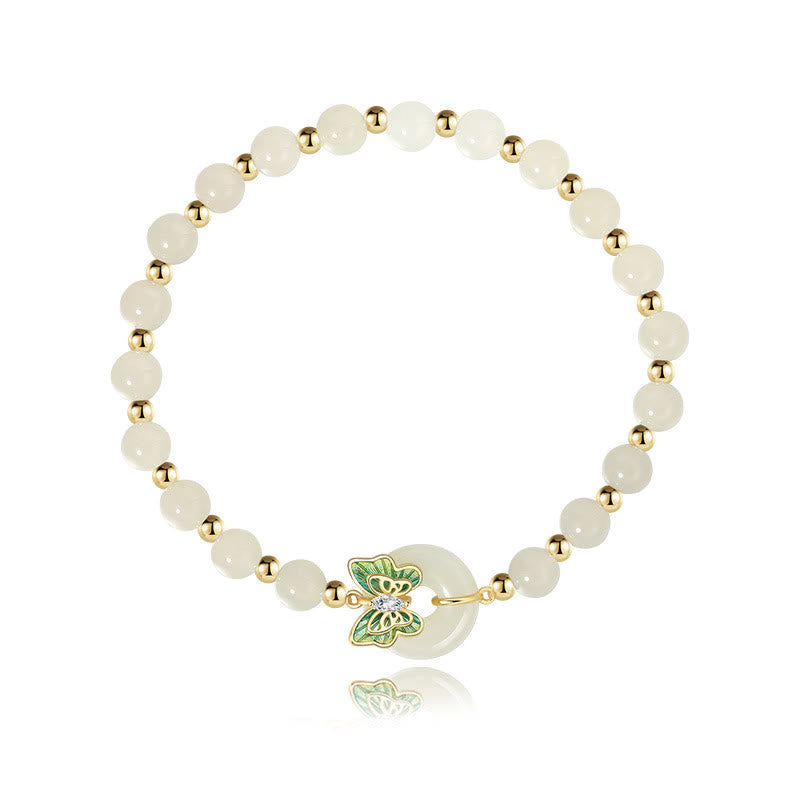 Buddha Stones pendentif porte-bonheur en argent sterling 925 avec boucle de paix en jade naturel Hetian et papillon en zircon