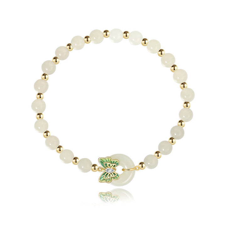 Buddha Stones pendentif porte-bonheur en argent sterling 925 avec boucle de paix en jade naturel Hetian et papillon en zircon