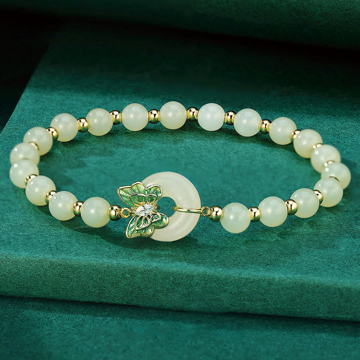 Buddha Stones pendentif porte-bonheur en argent sterling 925 avec boucle de paix en jade naturel Hetian et papillon en zircon