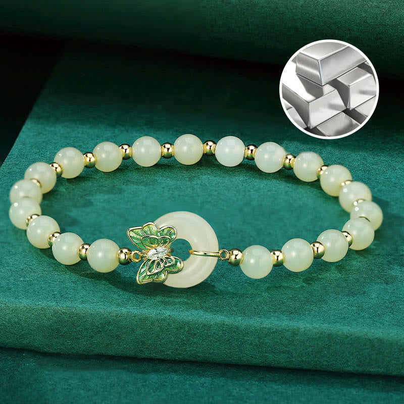 Buddha Stones pendentif porte-bonheur en argent sterling 925 avec boucle de paix en jade naturel Hetian et papillon en zircon
