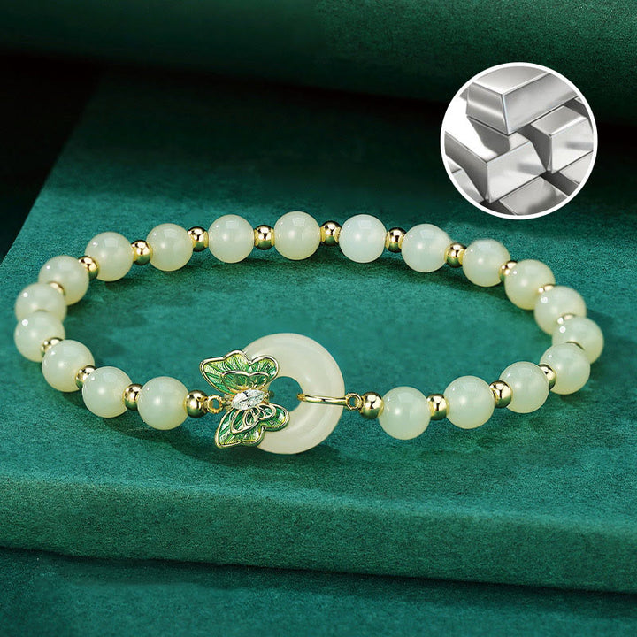 Buddha Stones pendentif porte-bonheur en argent sterling 925 avec boucle de paix en jade naturel Hetian et papillon en zircon