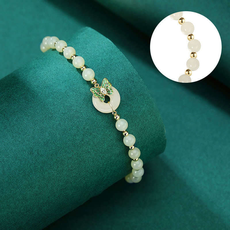 Buddha Stones pendentif porte-bonheur en argent sterling 925 avec boucle de paix en jade naturel Hetian et papillon en zircon