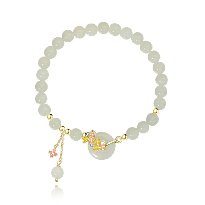 Buddha Stones en argent sterling 925, jade Hetian naturel, fleurs d'osmanthus, boucle de paix, zircon, bracelet porte-bonheur, pendentif