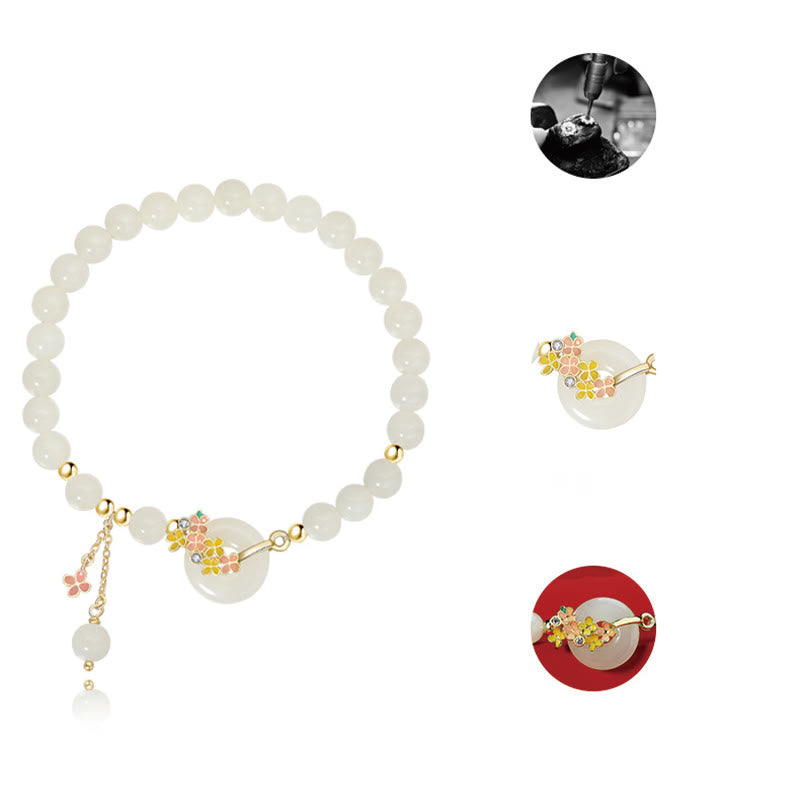 Buddha Stones en argent sterling 925, jade Hetian naturel, fleurs d'osmanthus, boucle de paix, zircon, bracelet porte-bonheur, pendentif