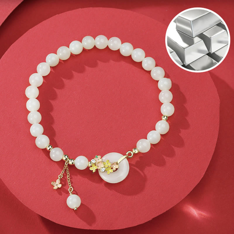 Buddha Stones en argent sterling 925, jade Hetian naturel, fleurs d'osmanthus, boucle de paix, zircon, bracelet porte-bonheur, pendentif