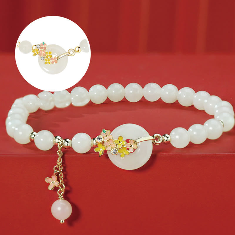 Buddha Stones en argent sterling 925, jade Hetian naturel, fleurs d'osmanthus, boucle de paix, zircon, bracelet porte-bonheur, pendentif