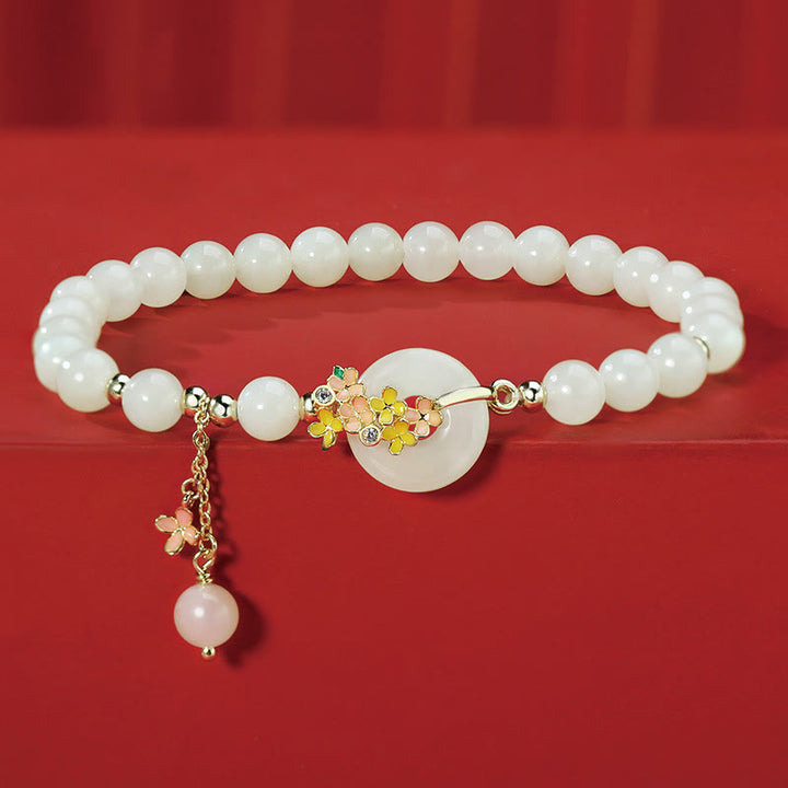 Buddha Stones en argent sterling 925, jade Hetian naturel, fleurs d'osmanthus, boucle de paix, zircon, bracelet porte-bonheur, pendentif