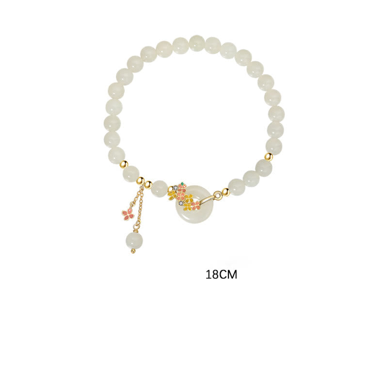 Buddha Stones en argent sterling 925, jade Hetian naturel, fleurs d'osmanthus, boucle de paix, zircon, bracelet porte-bonheur, pendentif