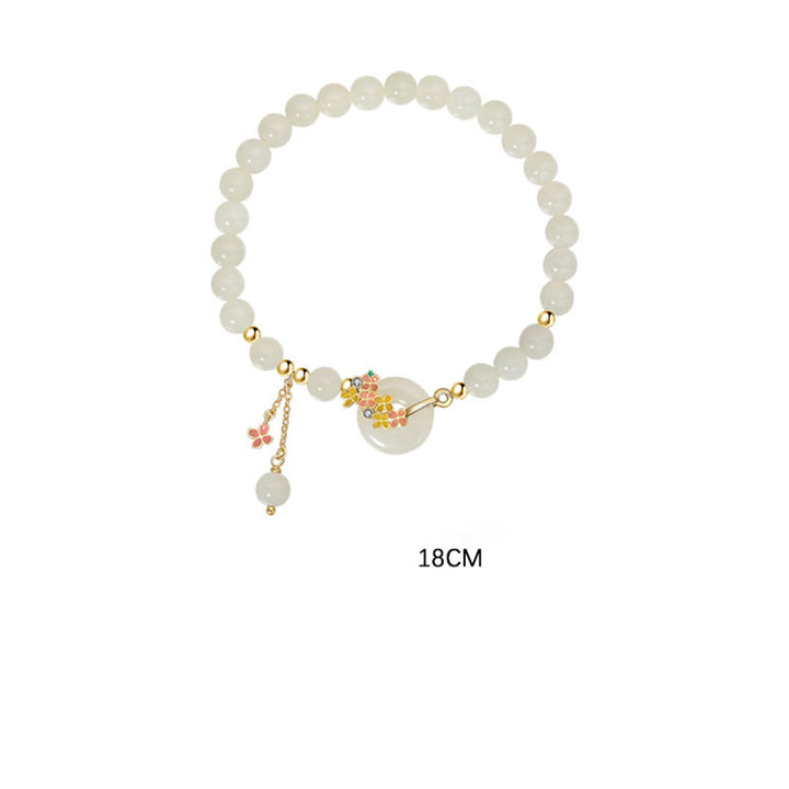 Buddha Stones en argent sterling 925, jade Hetian naturel, fleurs d'osmanthus, boucle de paix, zircon, bracelet porte-bonheur, pendentif