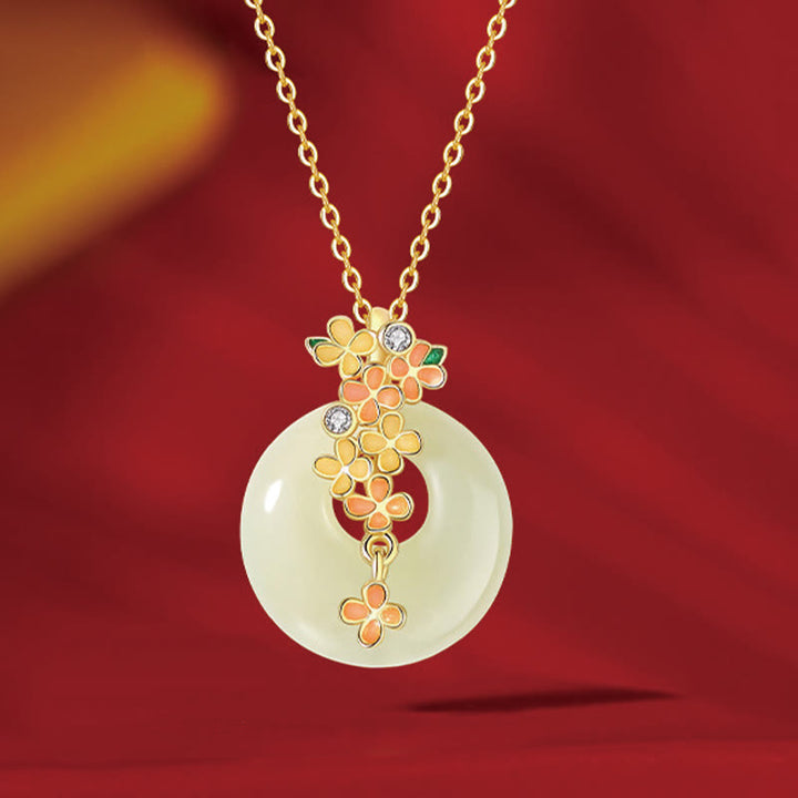 Buddha Stones en argent sterling 925, jade Hetian naturel, fleurs d'osmanthus, boucle de paix, zircon, bracelet porte-bonheur, pendentif