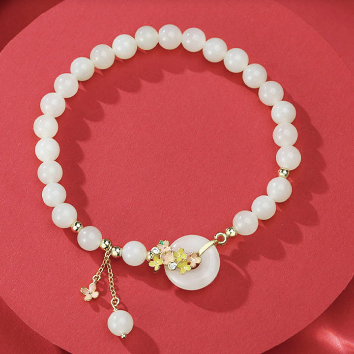 Buddha Stones en argent sterling 925, jade Hetian naturel, fleurs d'osmanthus, boucle de paix, zircon, bracelet porte-bonheur, pendentif