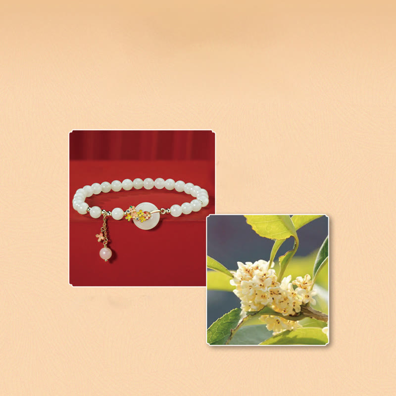 Buddha Stones en argent sterling 925, jade Hetian naturel, fleurs d'osmanthus, boucle de paix, zircon, bracelet porte-bonheur, pendentif