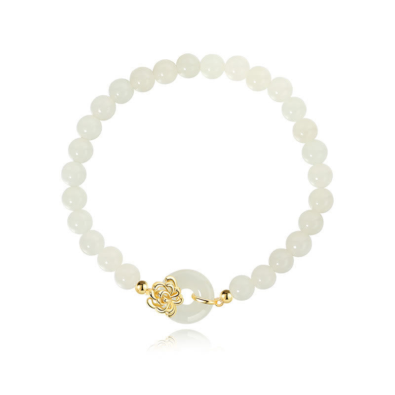 Bracelet de prospérité avec boucle de paix en argent sterling 925 et jade Hetian naturel d'automne chrysanthème Buddha Stones