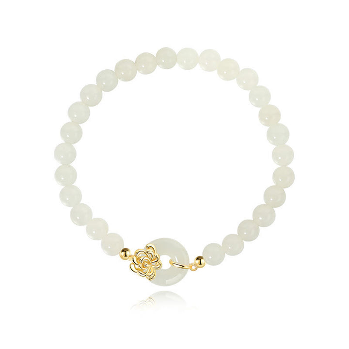 Bracelet de prospérité avec boucle de paix en argent sterling 925 et jade Hetian naturel d'automne chrysanthème Buddha Stones