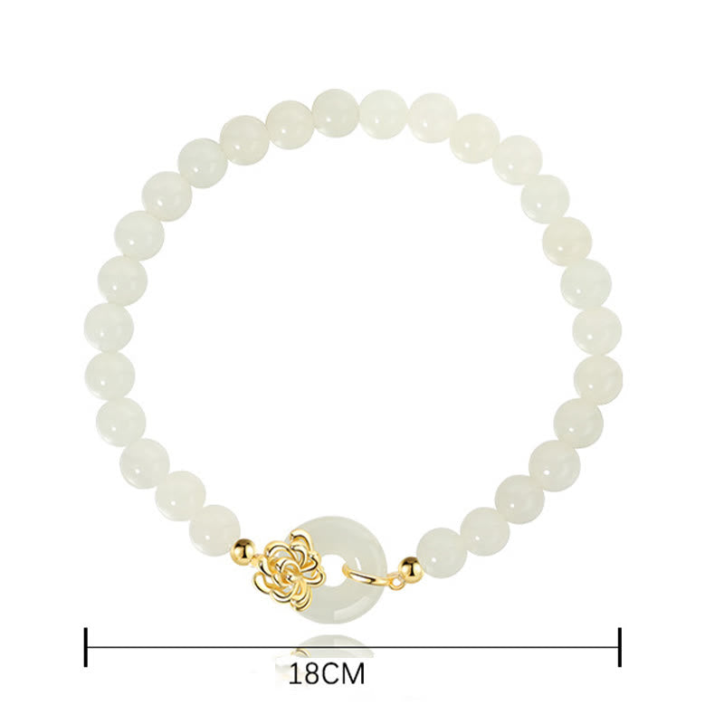 Bracelet de prospérité avec boucle de paix en argent sterling 925 et jade Hetian naturel d'automne chrysanthème Buddha Stones
