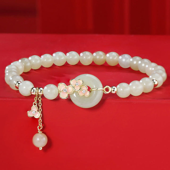 Collier pendentif porte-bonheur en argent sterling 925 avec Buddha Stones en jade naturel Hetian en fleur de pêcher