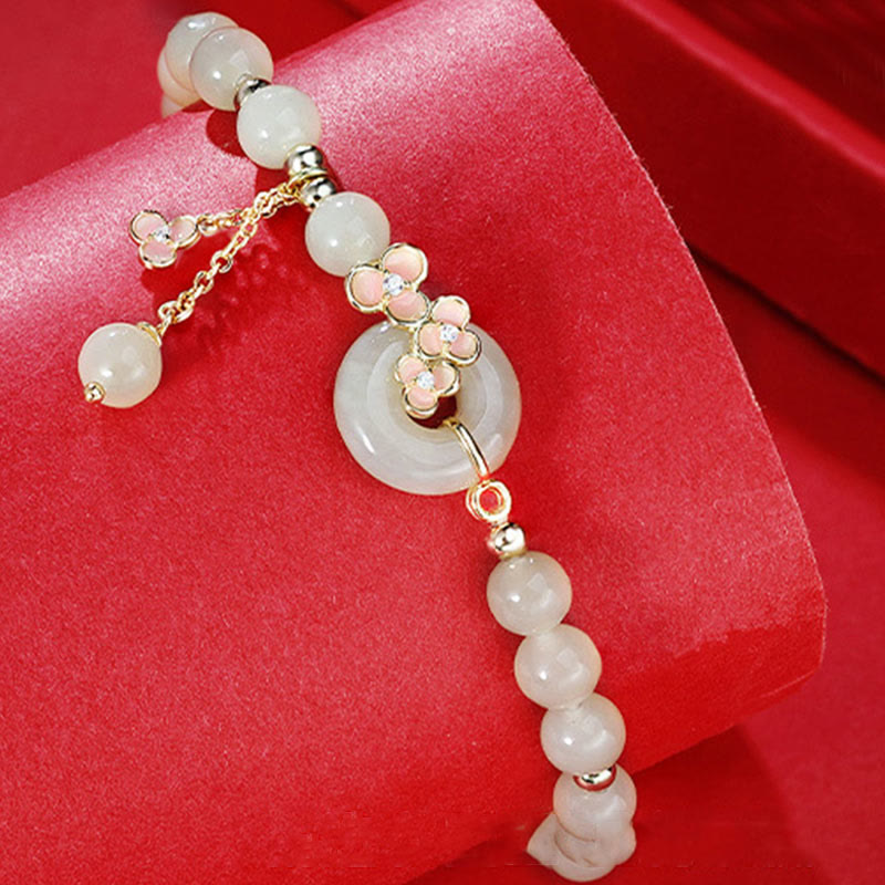Collier pendentif porte-bonheur en argent sterling 925 avec Buddha Stones en jade naturel Hetian en fleur de pêcher